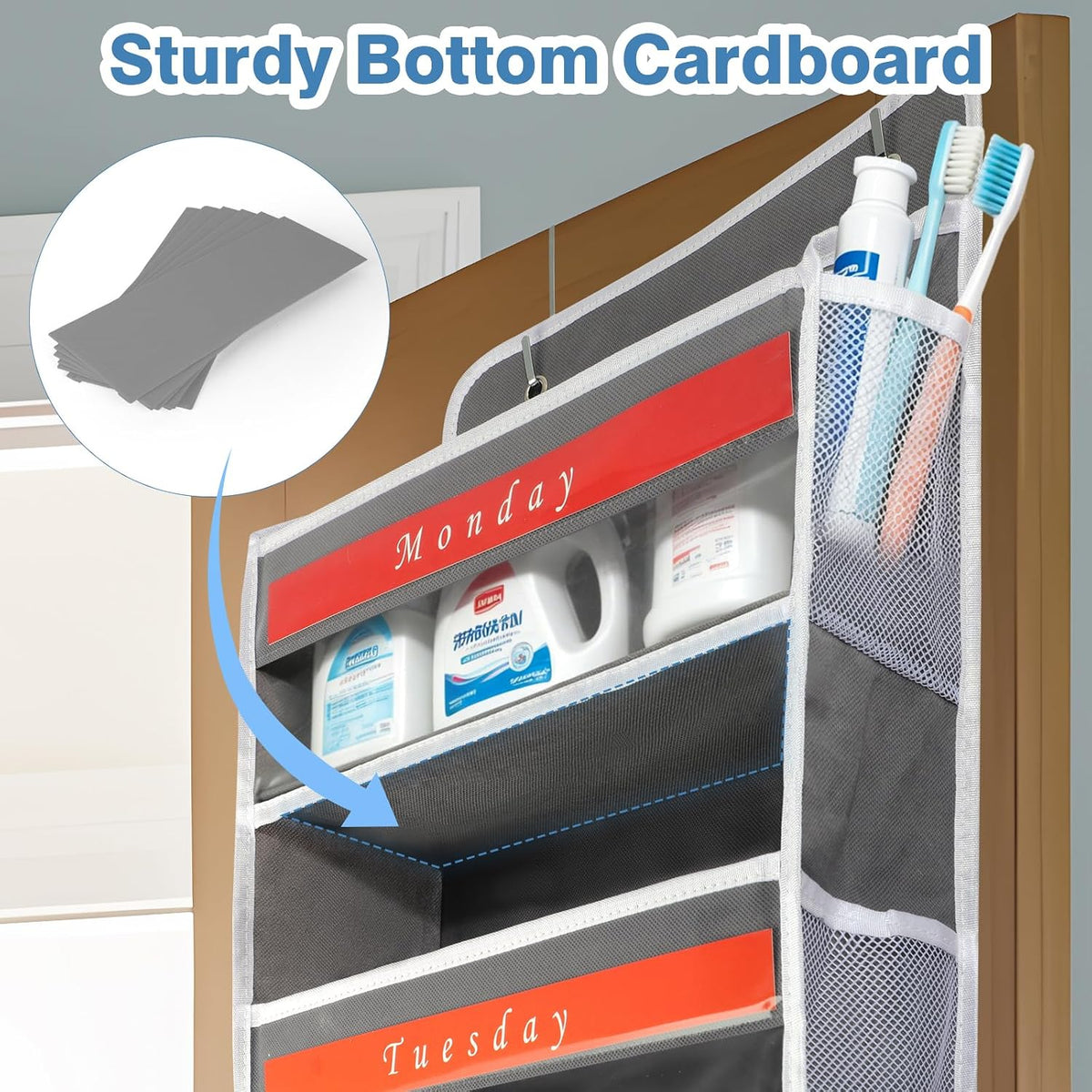 Over The Door Organizer, Hanging Storage with 6+6 Large Pockets, 22lbs Load Anti Tilt Behind Door Storage for Closet Bedroom Bathroom, Black