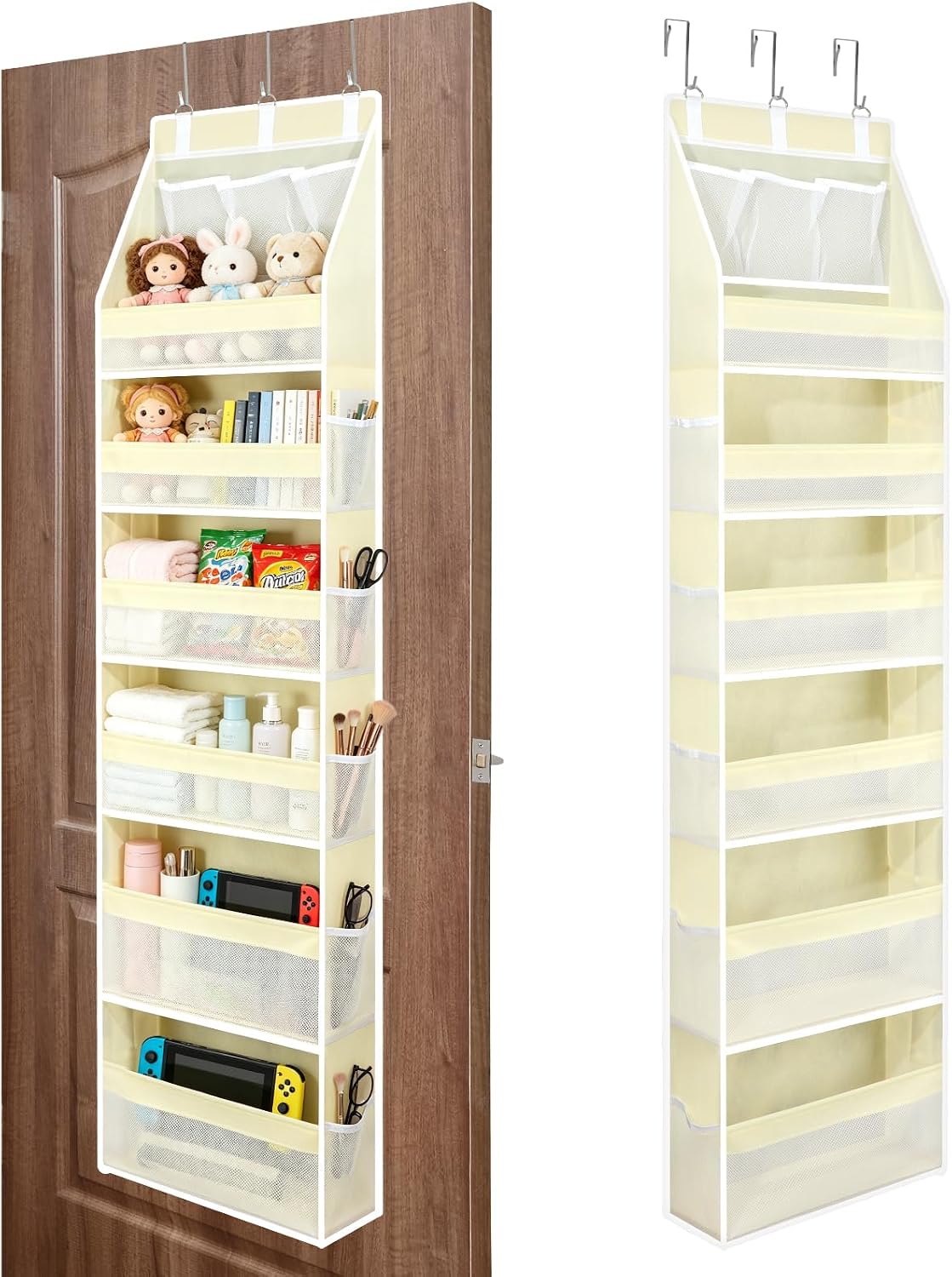 Over The Door Organizer, Hanging Storage with 6+6 Large Pockets, 22lbs Load Anti Tilt Behind Door Storage for Closet Bedroom Bathroom, Black