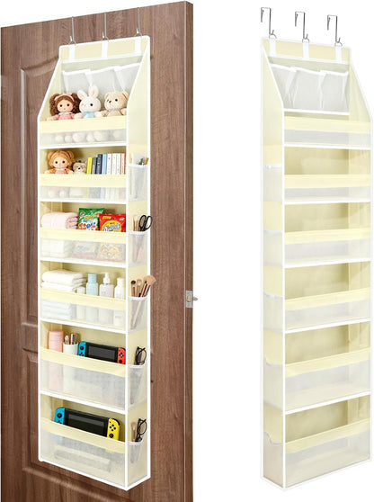 Over The Door Organizer, Hanging Storage with 6+6 Large Pockets, 22lbs Load Anti Tilt Behind Door Storage for Closet Bedroom Bathroom, Black