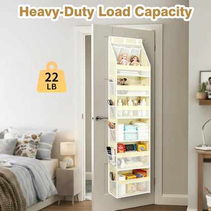Over The Door Organizer, Hanging Storage with 6+6 Large Pockets, 22lbs Load Anti Tilt Behind Door Storage for Closet Bedroom Bathroom, Black