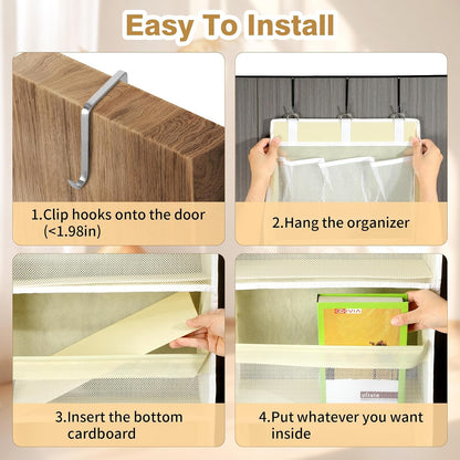 Over The Door Organizer, Hanging Storage with 6+6 Large Pockets, 22lbs Load Anti Tilt Behind Door Storage for Closet Bedroom Bathroom, Black