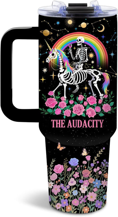 Funny Skull Tumbler 40oz, Insulated Funny Witchy Gifts for Women | Audacity Cup, Skeleton Unicorn Tumbler Leakproof, Gothic Skeleton Water Bottle, Aesthetic Gifts for Tarot Lovers, 1 Pack