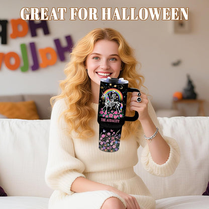 Funny Skull Tumbler 40oz, Insulated Funny Witchy Gifts for Women | Audacity Cup, Skeleton Unicorn Tumbler Leakproof, Gothic Skeleton Water Bottle, Aesthetic Gifts for Tarot Lovers, 1 Pack