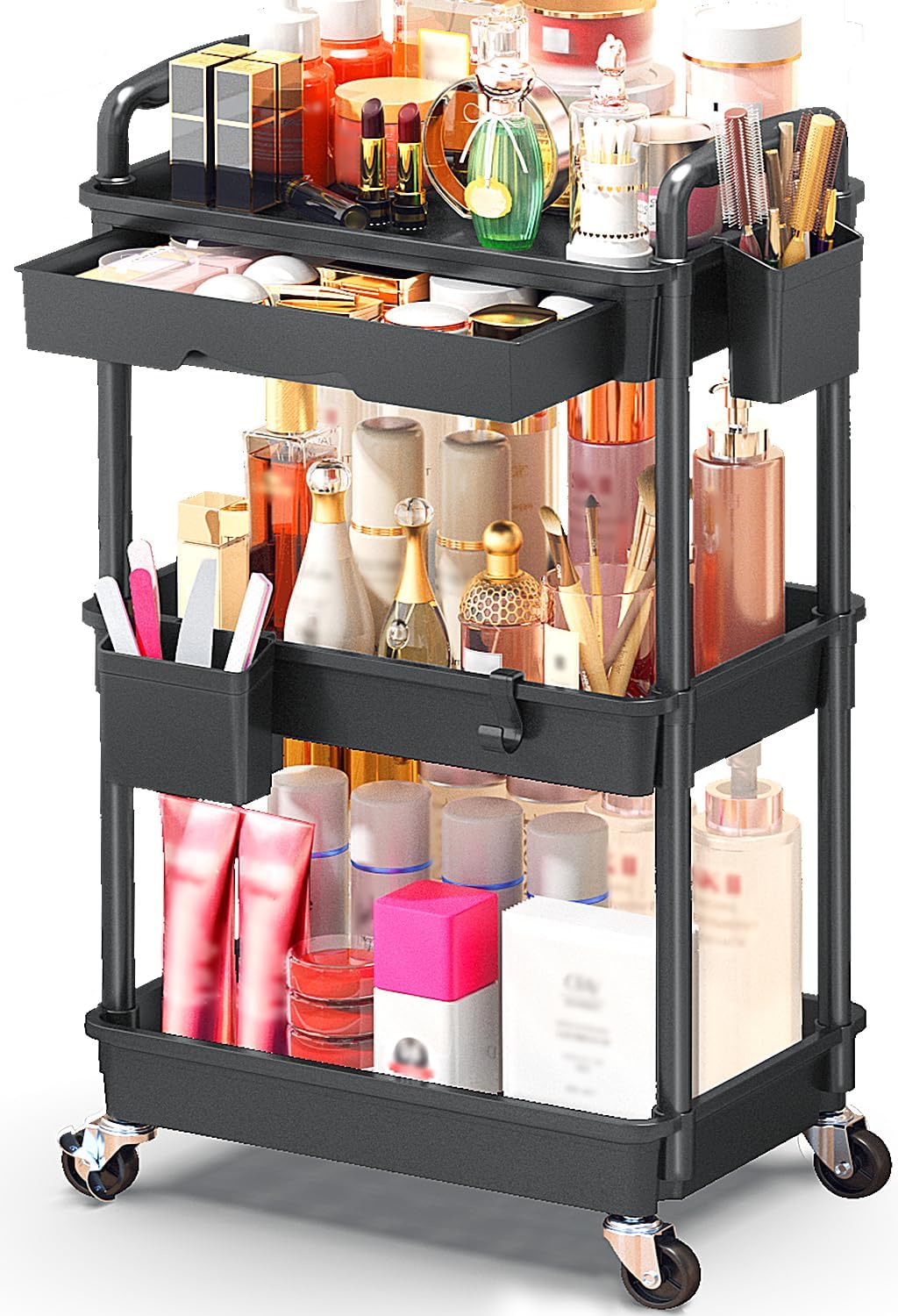 Makeup Cart Organizer with Drawer,3 Tier Rolling Makeup Cart, White