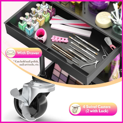 Makeup Cart Organizer with Drawer,3 Tier Rolling Makeup Cart, White