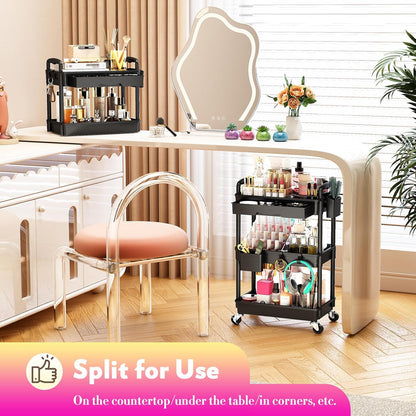 Makeup Cart Organizer with Drawer,3 Tier Rolling Makeup Cart, White