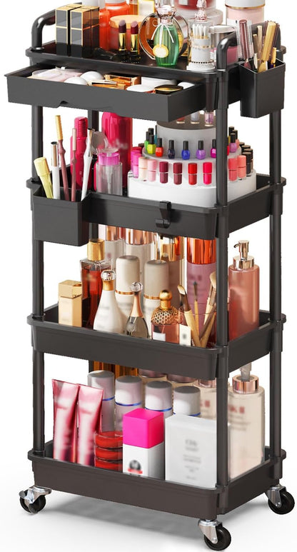 Makeup Cart Organizer with Drawer,3 Tier Rolling Makeup Cart, White