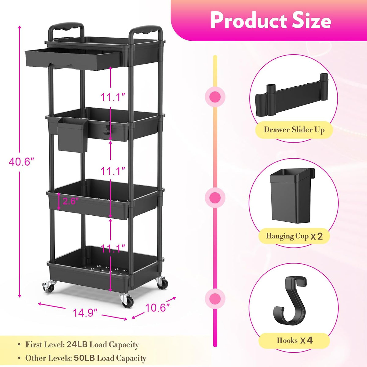 Makeup Cart Organizer with Drawer,3 Tier Rolling Makeup Cart, White