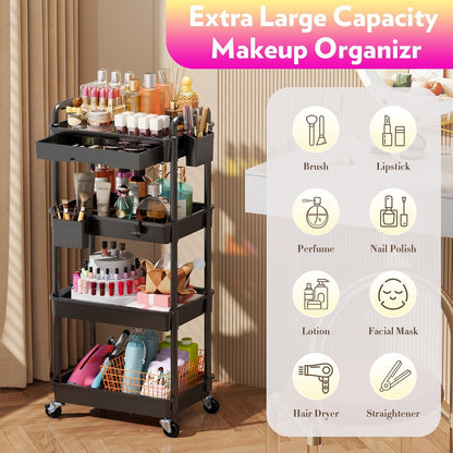 Makeup Cart Organizer with Drawer,3 Tier Rolling Makeup Cart, White