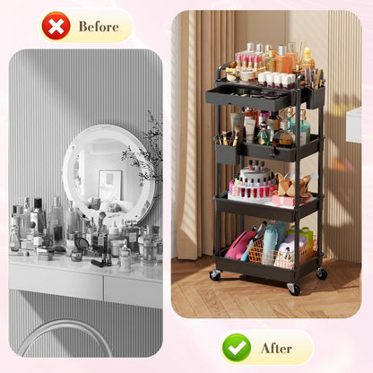 Makeup Cart Organizer with Drawer,3 Tier Rolling Makeup Cart, White
