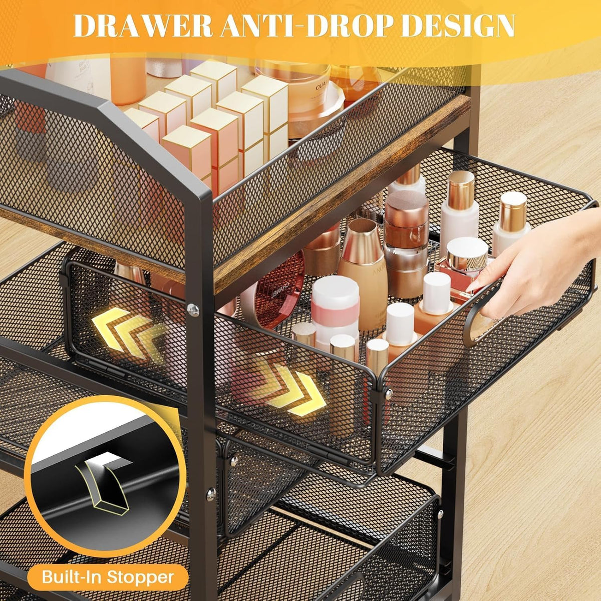 Makeup Cart Organizer with Drawer,3 Tier Rolling Makeup Cart, White