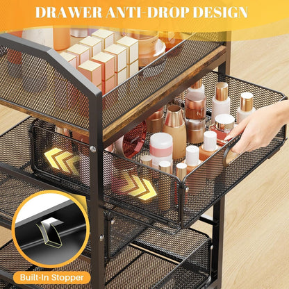 Makeup Cart Organizer with Drawer,3 Tier Rolling Makeup Cart, White