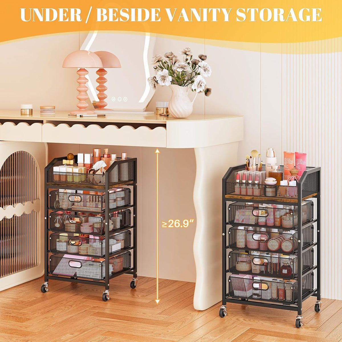 Makeup Cart Organizer with Drawer,3 Tier Rolling Makeup Cart, White