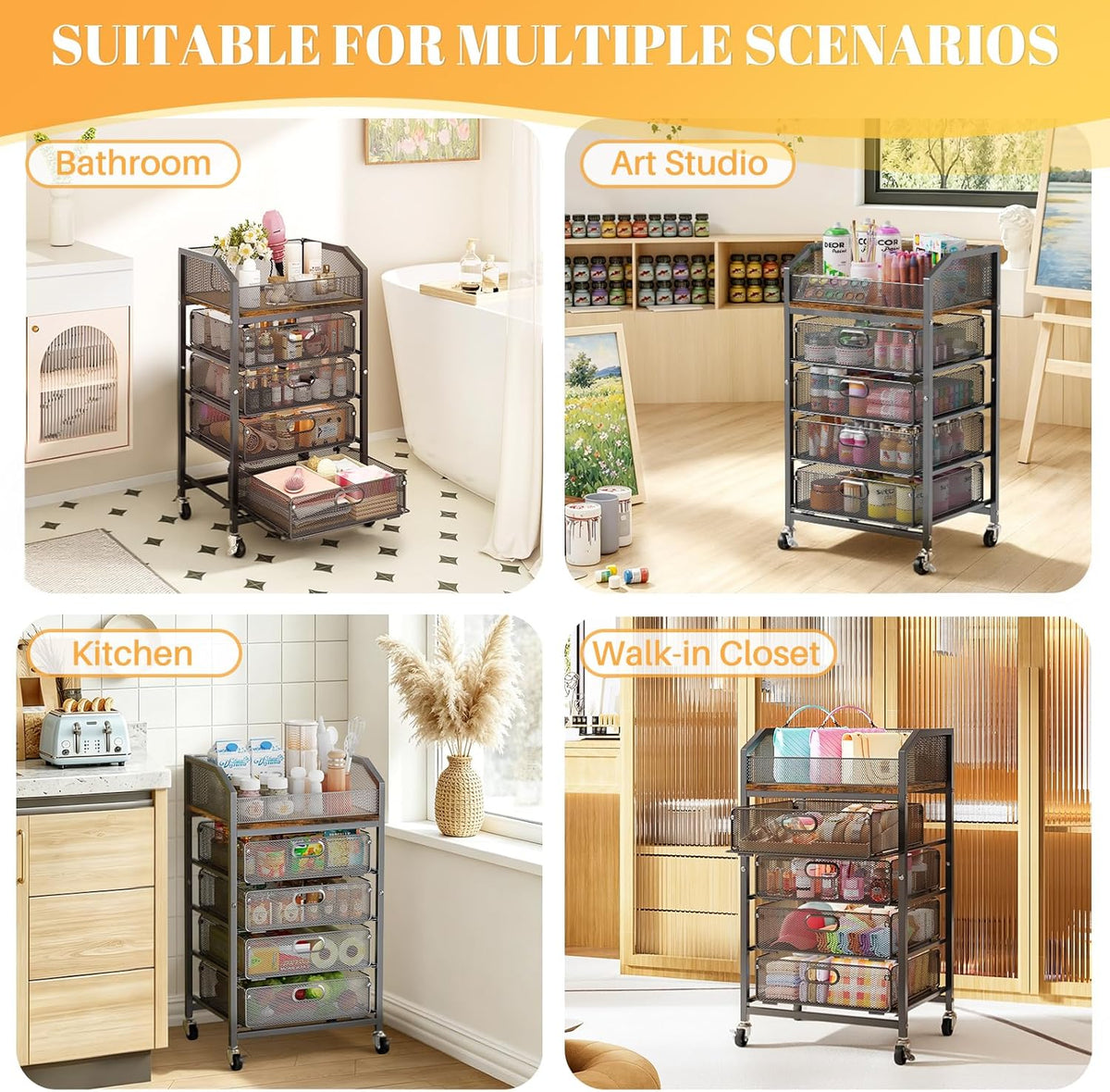 Makeup Cart Organizer with Drawer,3 Tier Rolling Makeup Cart, White