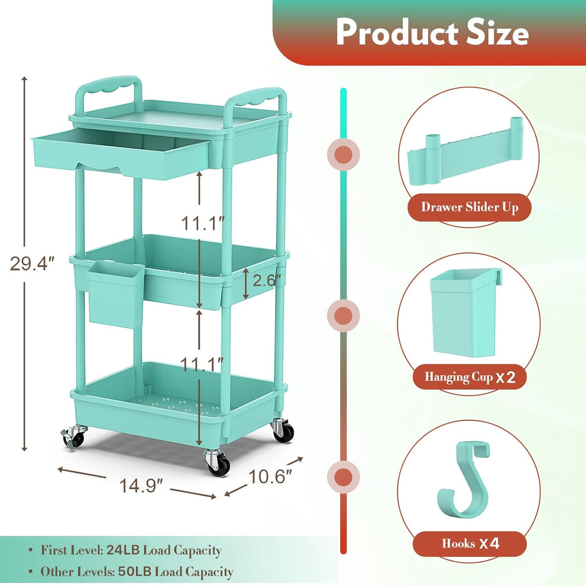 Makeup Cart Organizer with Drawer,3 Tier Rolling Makeup Cart, White