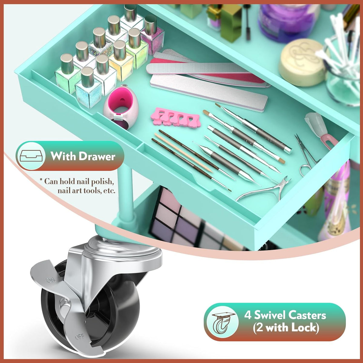 Makeup Cart Organizer with Drawer,3 Tier Rolling Makeup Cart, White