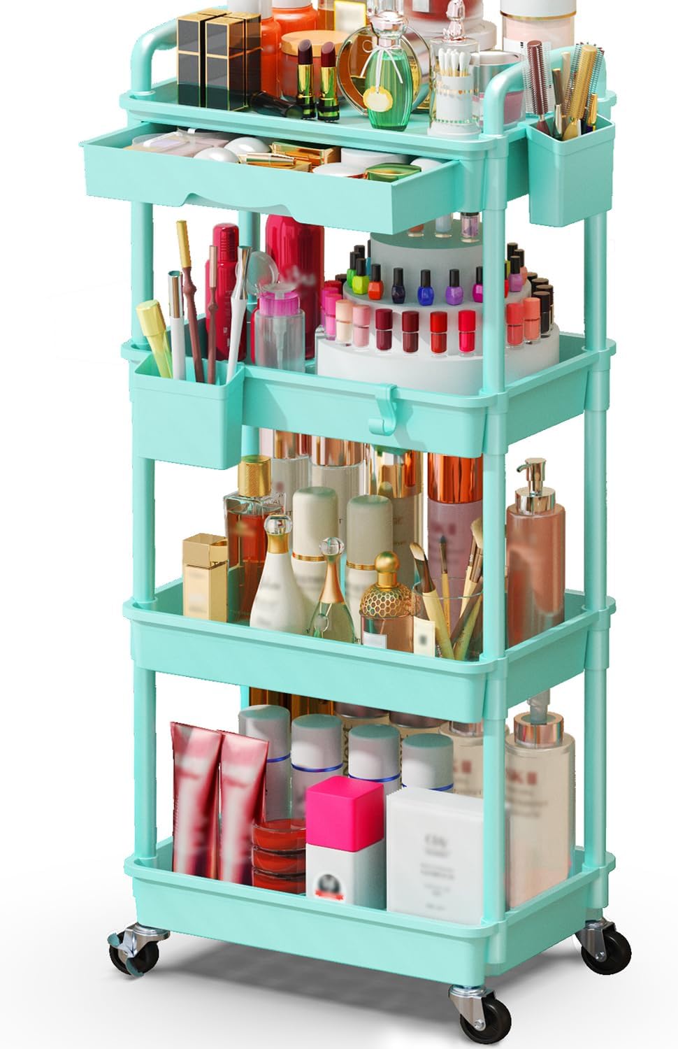 Makeup Cart Organizer with Drawer,3 Tier Rolling Makeup Cart, White