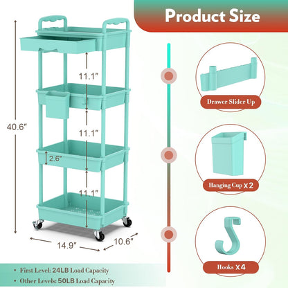 Makeup Cart Organizer with Drawer,3 Tier Rolling Makeup Cart, White