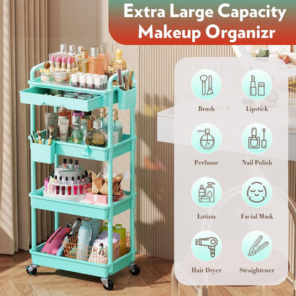 Makeup Cart Organizer with Drawer,3 Tier Rolling Makeup Cart, White