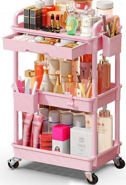 Makeup Cart Organizer with Drawer,3 Tier Rolling Makeup Cart, White