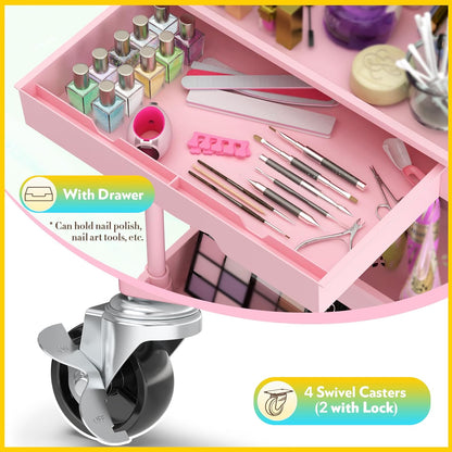 Makeup Cart Organizer with Drawer,3 Tier Rolling Makeup Cart, White