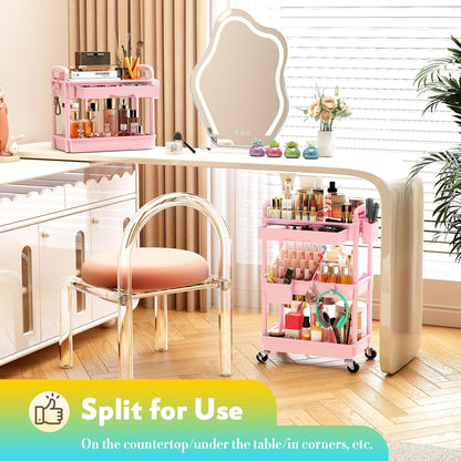 Makeup Cart Organizer with Drawer,3 Tier Rolling Makeup Cart, White