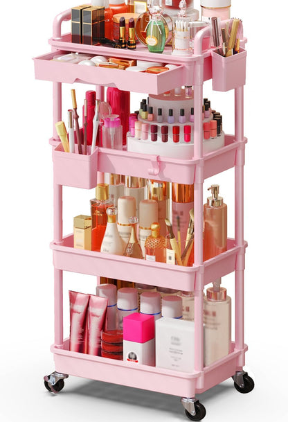 Makeup Cart Organizer with Drawer,3 Tier Rolling Makeup Cart, White