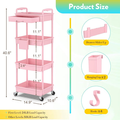 Makeup Cart Organizer with Drawer,3 Tier Rolling Makeup Cart, White