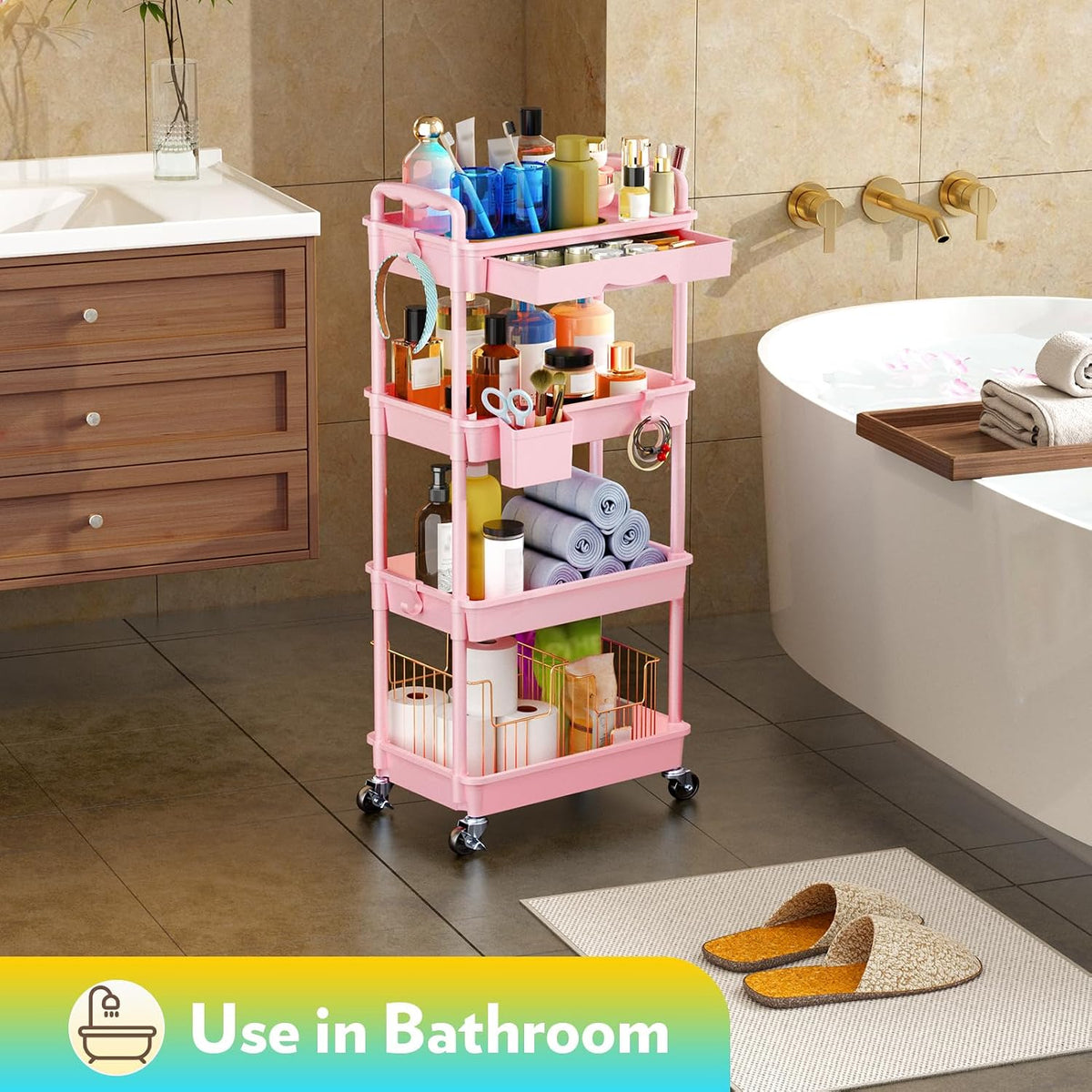 Makeup Cart Organizer with Drawer,3 Tier Rolling Makeup Cart, White