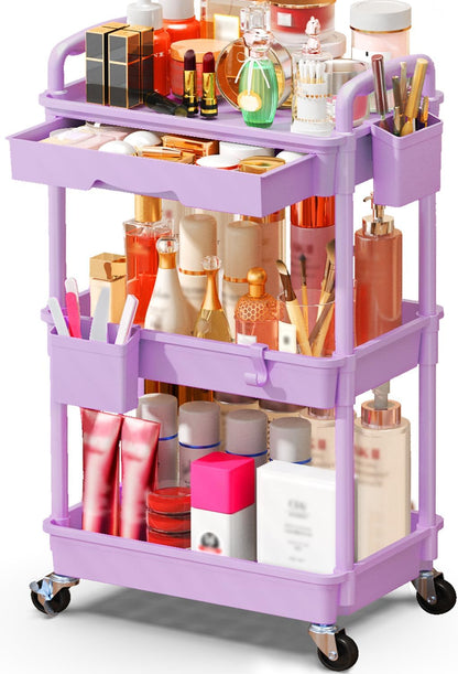 Makeup Cart Organizer with Drawer,3 Tier Rolling Makeup Cart, White