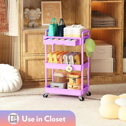 Makeup Cart Organizer with Drawer,3 Tier Rolling Makeup Cart, White