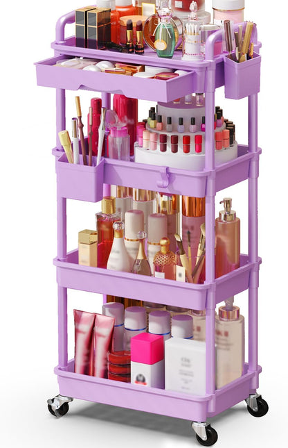 Makeup Cart Organizer with Drawer,3 Tier Rolling Makeup Cart, White