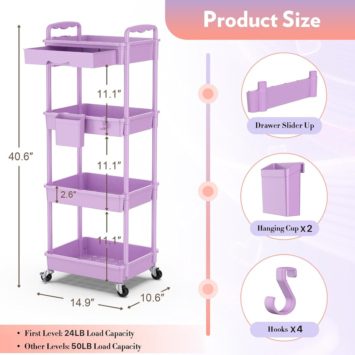 Makeup Cart Organizer with Drawer,3 Tier Rolling Makeup Cart, White