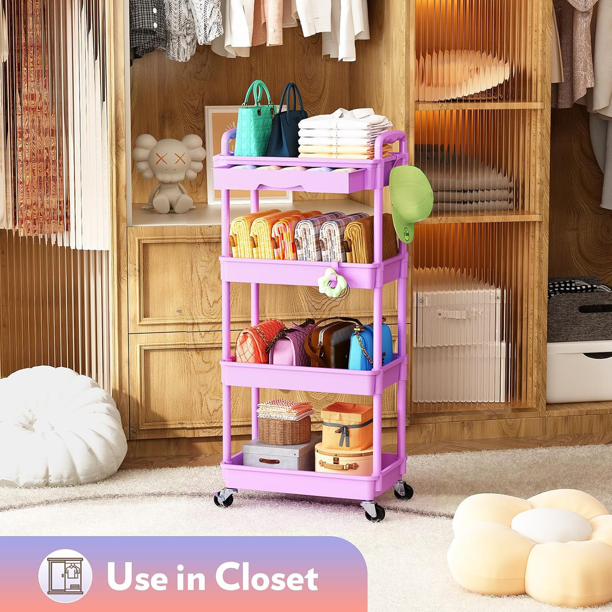 Makeup Cart Organizer with Drawer,3 Tier Rolling Makeup Cart, White