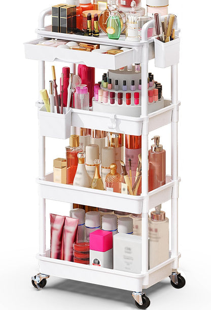 Makeup Cart Organizer with Drawer,3 Tier Rolling Makeup Cart, White