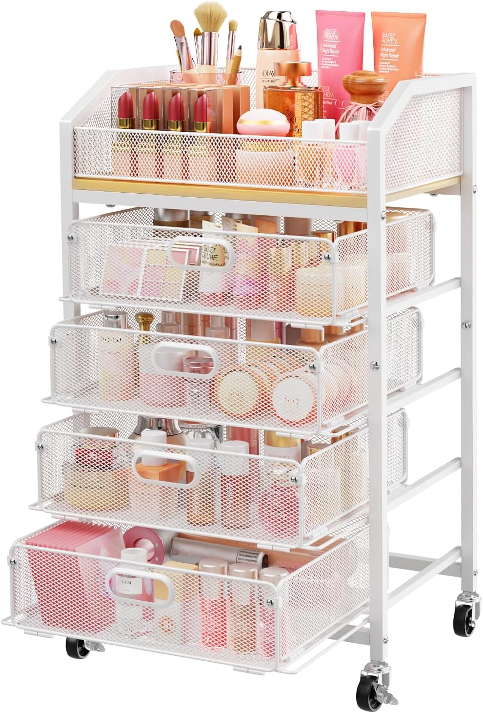 Makeup Cart Organizer with Drawer,3 Tier Rolling Makeup Cart, White