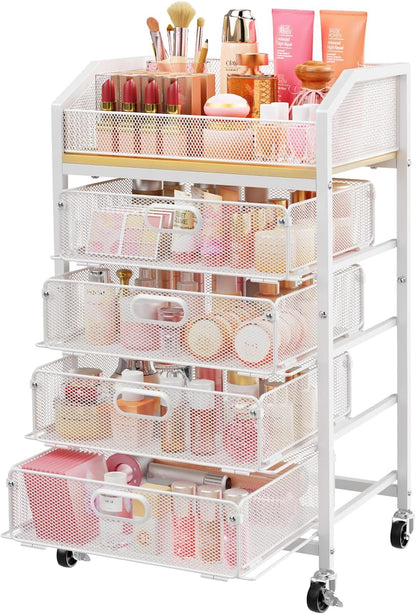 Makeup Cart Organizer with Drawer,3 Tier Rolling Makeup Cart, White