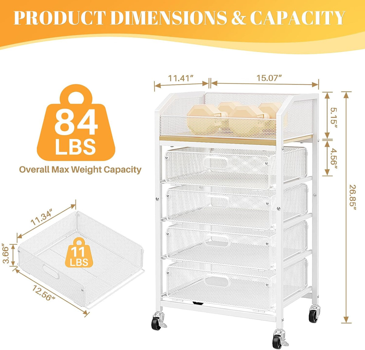 Makeup Cart Organizer with Drawer,3 Tier Rolling Makeup Cart, White