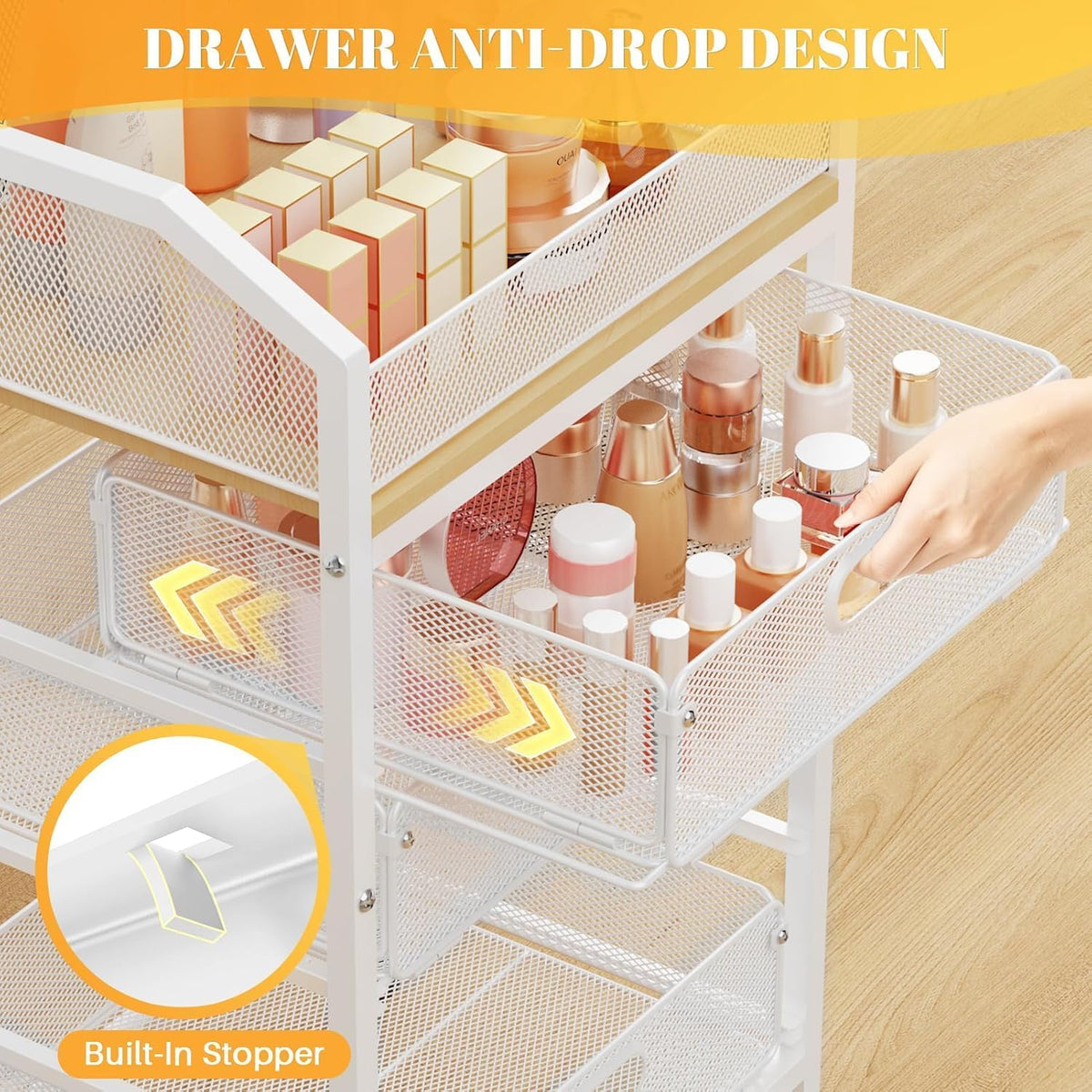 Makeup Cart Organizer with Drawer,3 Tier Rolling Makeup Cart, White