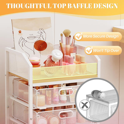 Makeup Cart Organizer with Drawer,3 Tier Rolling Makeup Cart, White