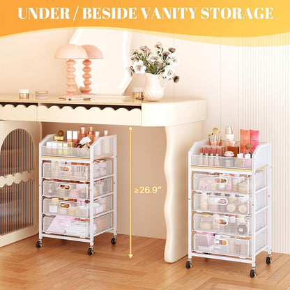 Makeup Cart Organizer with Drawer,3 Tier Rolling Makeup Cart, White