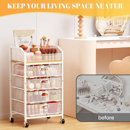 Makeup Cart Organizer with Drawer,3 Tier Rolling Makeup Cart, White