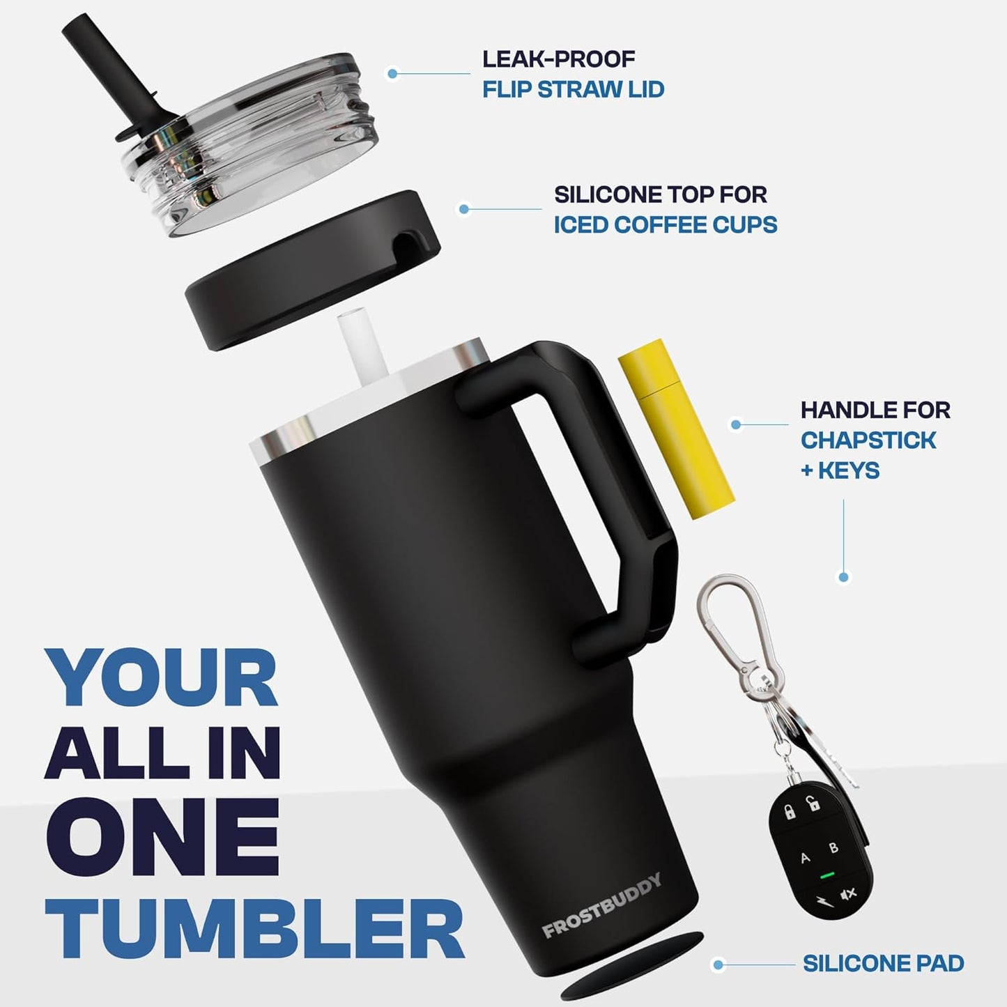 Thicc Buddy 16oz Tumbler - Insulated Stainless Steel (Cinnamon) | Double-wall vacuum insulated | Spill-proof flip lid | 18/8 premium stainless steel | Cup-holder friendly - Colors B
