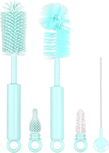 5 Pack Silicone Bottle Brush Set - Silicone Nylon Bottle Cleaner, Blue