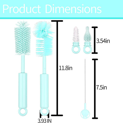 5 Pack Silicone Bottle Brush Set - Silicone Nylon Bottle Cleaner, Blue