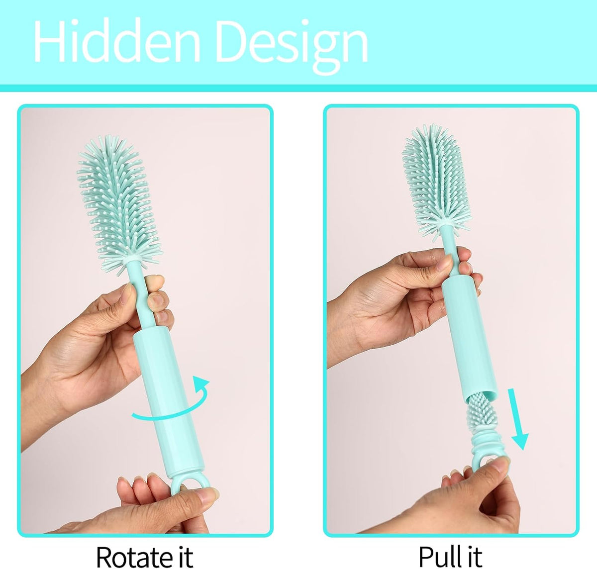 5 Pack Silicone Bottle Brush Set - Silicone Nylon Bottle Cleaner, Blue