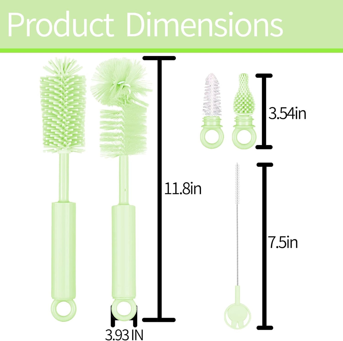 5 Pack Silicone Bottle Brush Set - Silicone Nylon Bottle Cleaner, Blue