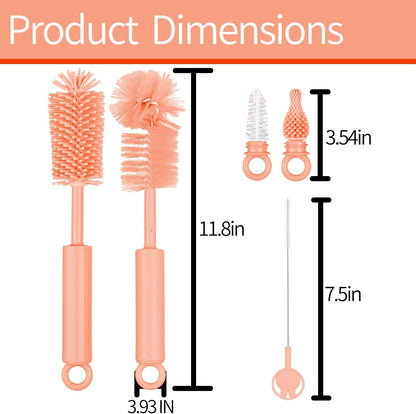 5 Pack Silicone Bottle Brush Set - Silicone Nylon Bottle Cleaner, Blue