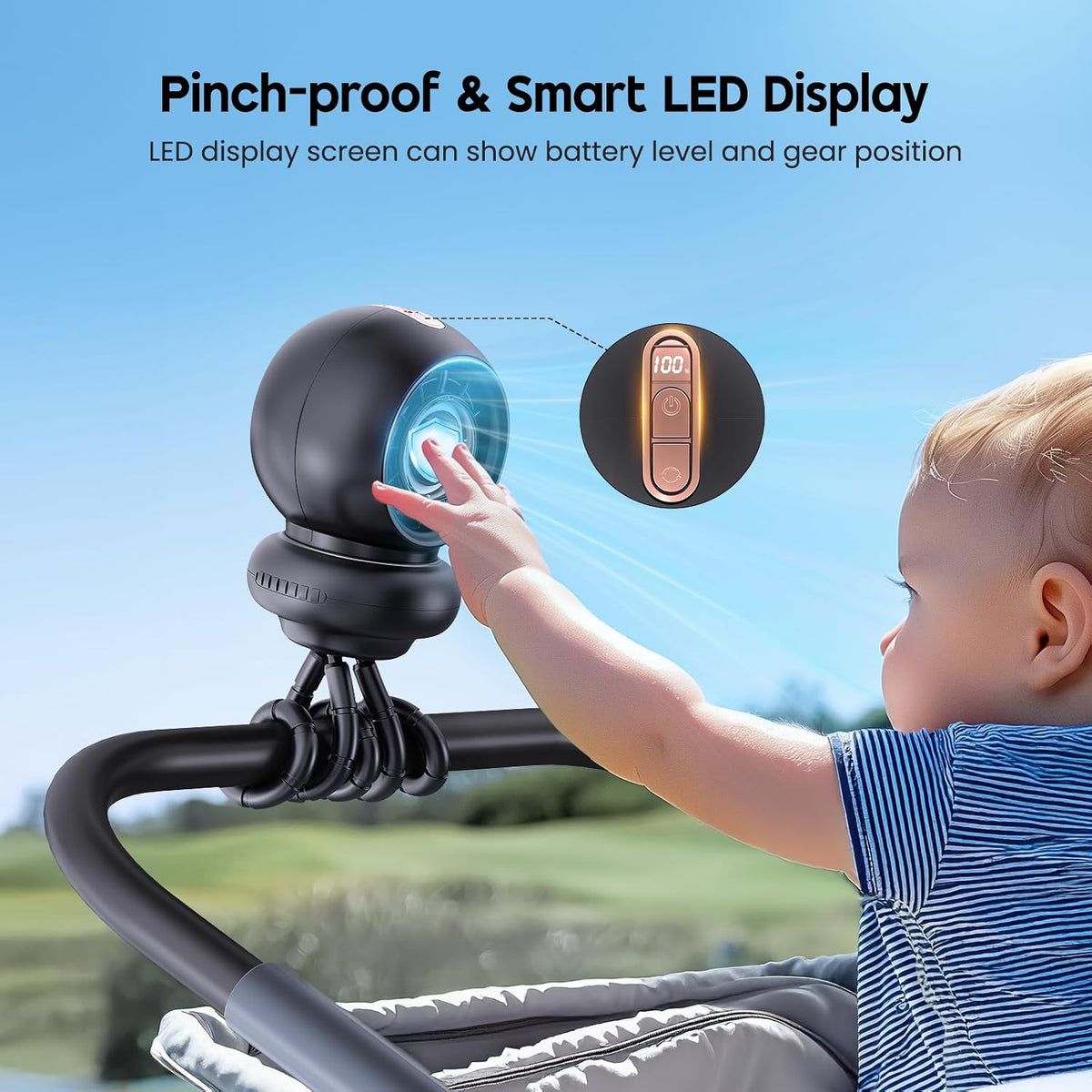 Baby Stroller Fan for Crib and Car Seat, 8000mAh, 75° Auto Oscillation
