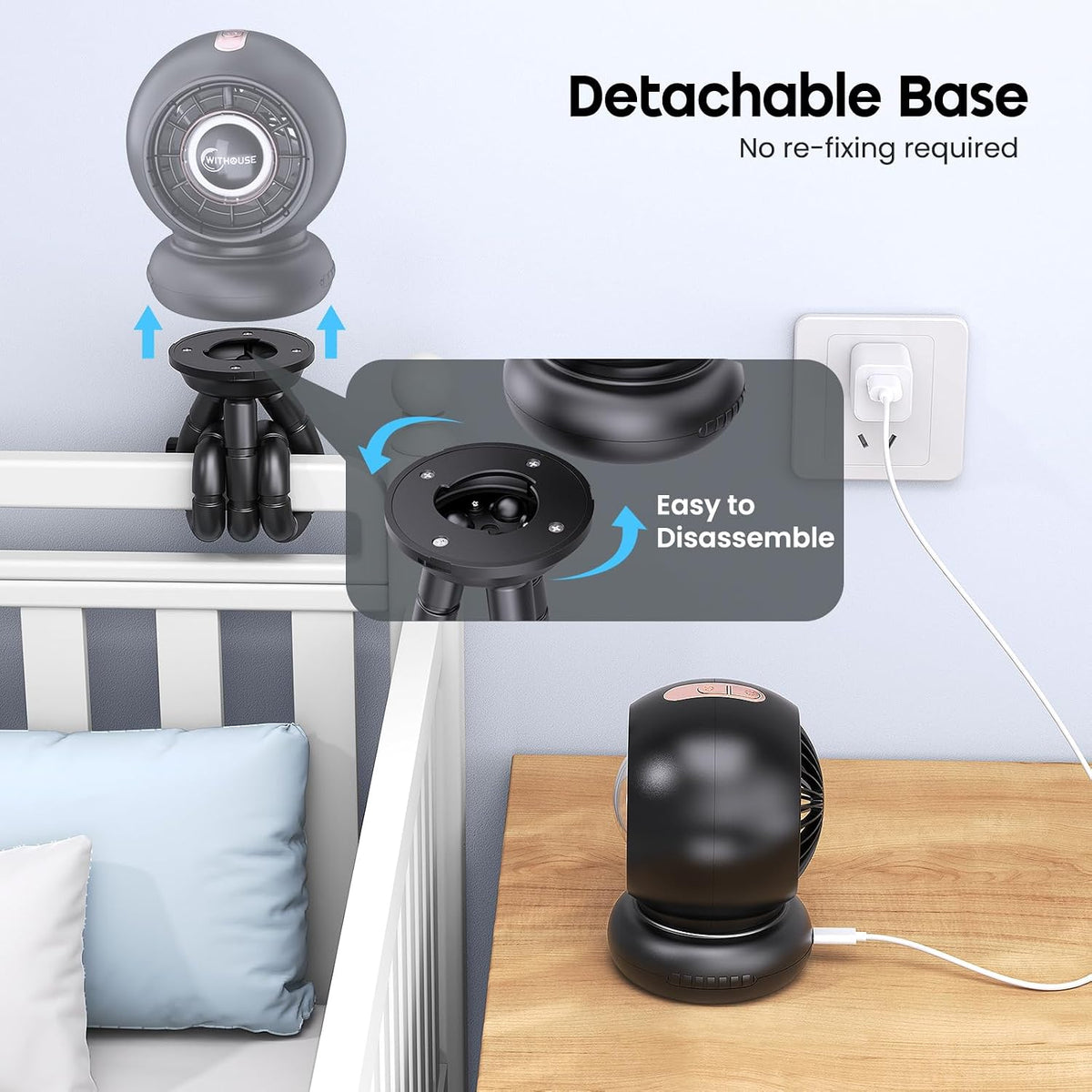 Baby Stroller Fan for Crib and Car Seat, 8000mAh, 75° Auto Oscillation